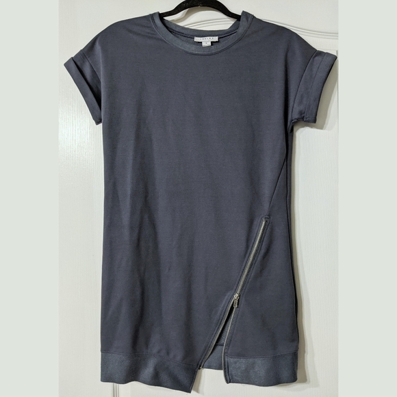 Grey Diagonal Zipper Cuffed Sleeve Asymmetrical Sweatshirt Mini Dress sz Small - Picture 1 of 6